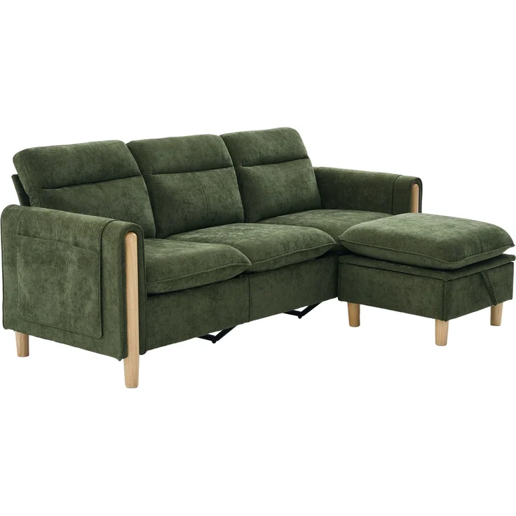 DESVIAE Sofa 3-Sitzer mit Stauraumhocker und Seitentaschen 201x77x86 cm Chenille Grün – Bild 7