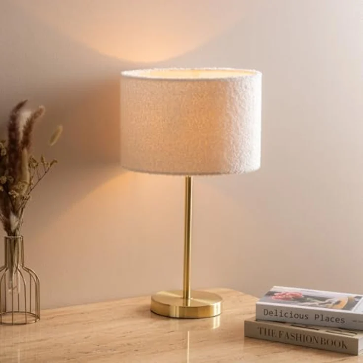 Atmosphera Tischlampe Tina Doré, 49 cm hoch mit Boucle-Schirm aus Metall und Polyester, elegante Nachttischlampe – Bild 6