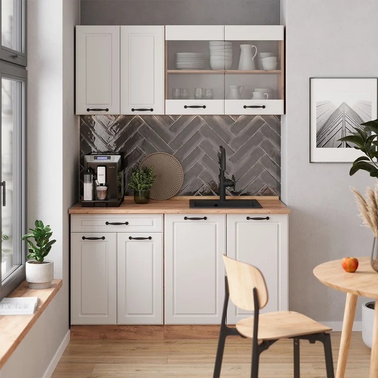 Küchenfront R-Line Weiß Landhaus 59.6 x 196 cm Möbelfront für den Kühlumbauschrank Vicco – Bild 3