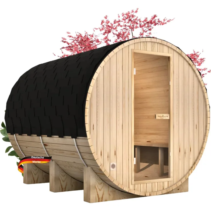 DELUKE® Fasssauna Outdoor mit Elektroofen PIET - für 6 Personen, inkl. Saunazubehör | Außensauna Gartensauna Saunafass | Selbstmontage