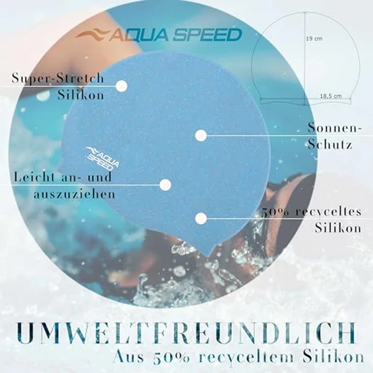 Aqua Speed Badekappe Recycelte Schwimmkappe mit 50% Silikon – Umweltfreundlich & weich (Umweltbewusste Schwimmkappe mit optimalem Sitz & Komfort), Badehaube mit ergonomischer Passform – Bequem & chlorresistent – Bild 3