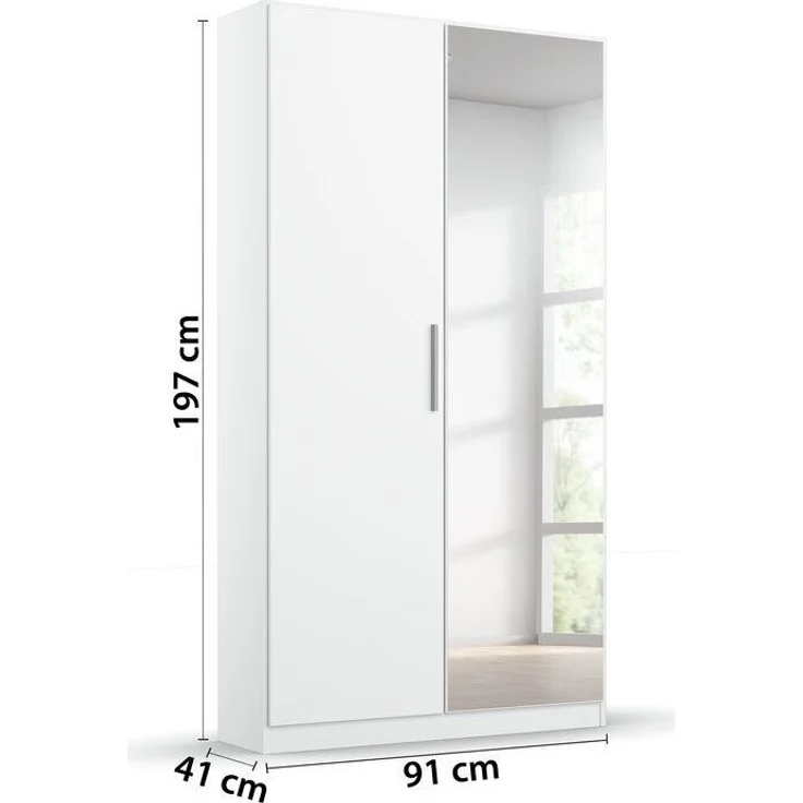 rauch Minosa, Schuhschrank, Garderobenschrank, 2-türig, mit Spiegel, mit 6 Einlegeböden, Farbe Weiß, BxHxT 91x197x41cm – Bild 4
