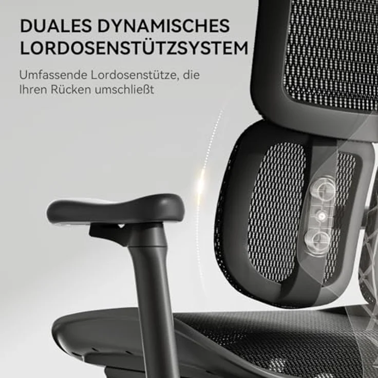 SIHOO Doro S100, Ergonomischer Bürostuhl mit dualer dynamischer Lordosenstütze, 5-fach verstellbarer Rückenlehne und 4D-Armlehnen, Schwarz – Bild 4