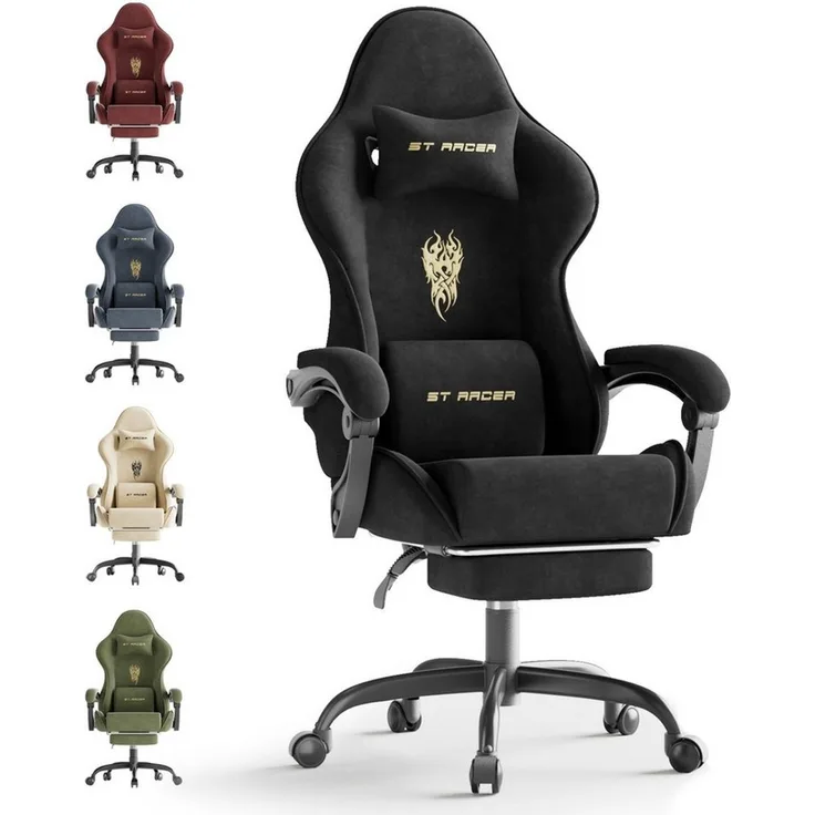 Ferghana Gaming-Stuhl Racing PC Stuhl Verstellbar mit Kopf-,Lendenkissen, Fußstütze (Rückenlehne 90°-125), Ergonomisch, atmungsaktiv Gaming Chair