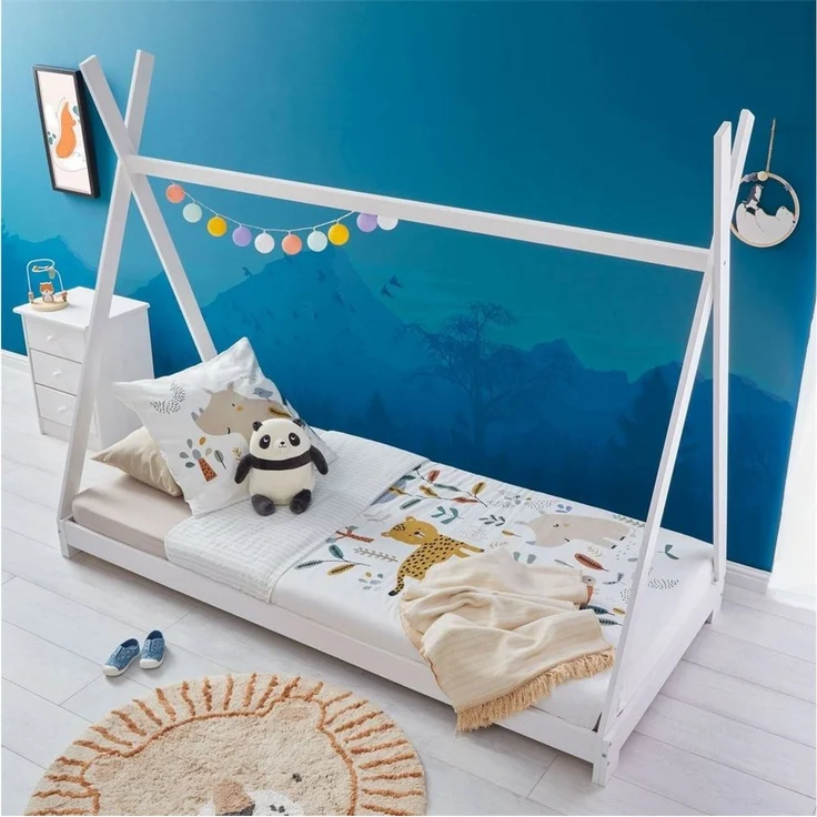 IDIMEX Kinderbett ELIN, Tipibett Hausbett Spielbett Zeltbett Zelt Tipi Bett mit Dach aus Kiefe – Bild 3