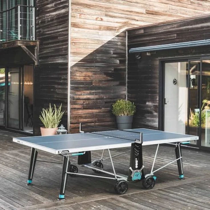 Cornilleau Outdoor Tischtennisplatte 400X, blendfreie Melaminharzplatte, DSI-Verriegelungsmechanismus, höhenverstellbare Füße, schwarz – Bild 2