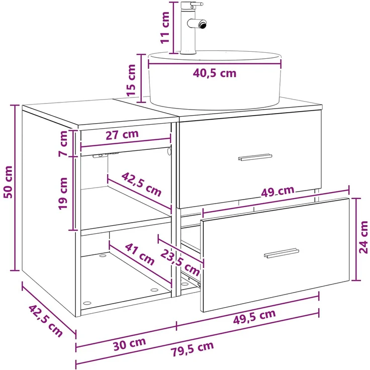 vidaXL Badezimmerschrank-Set 2 stk. Betongrau 79,5 x 44,5 x 76 cm 3403907 – Bild 11