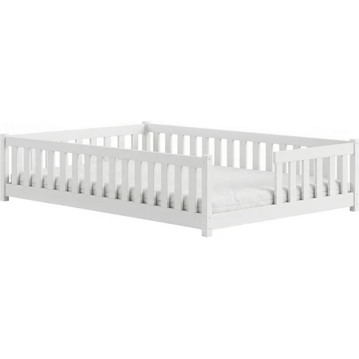 Kids Collective Kinderbett Bodenbett mit Rausfallschutz & Lattenrost Montessori Betten Kinder (Verfügbare Größen: 80 x 160, 80 x 180, 90 x 190, 90 x 200, 120 x 200, 140 x 200 cm), Jugendbett Einzelbett Kiefer Weiß 140x200 cm – Bild 2