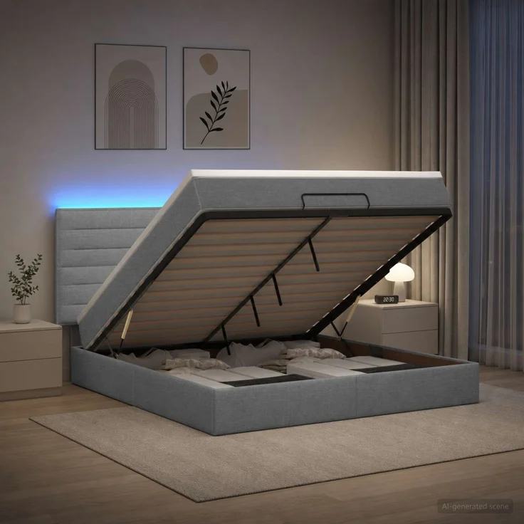 vidaXL Ottoman-Bett mit Matratze und LED Hellgrau 180 x 200 cm Stoff 3458007 – Bild 1