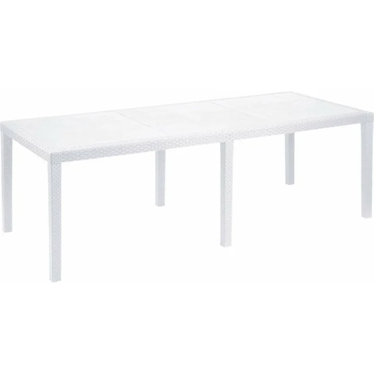 Dmora Außentisch Abbaviva, ausziehbares rechteckiges Esszimmerregal, ausziehbarer Gartentisch in Rattanoptik, 100 % Made in Italy, 150/220 x 90 x 72 cm, Weiß