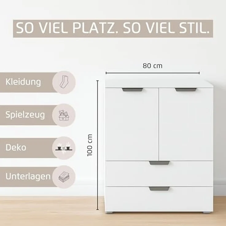 rauch Aditio Box, Kommode, 2-türig, 2 Schubladen, mit Softclose-Funktion, Farbe Grau metallic/Eiche Artisan, BxHxT 80x100x42cm – Bild 5