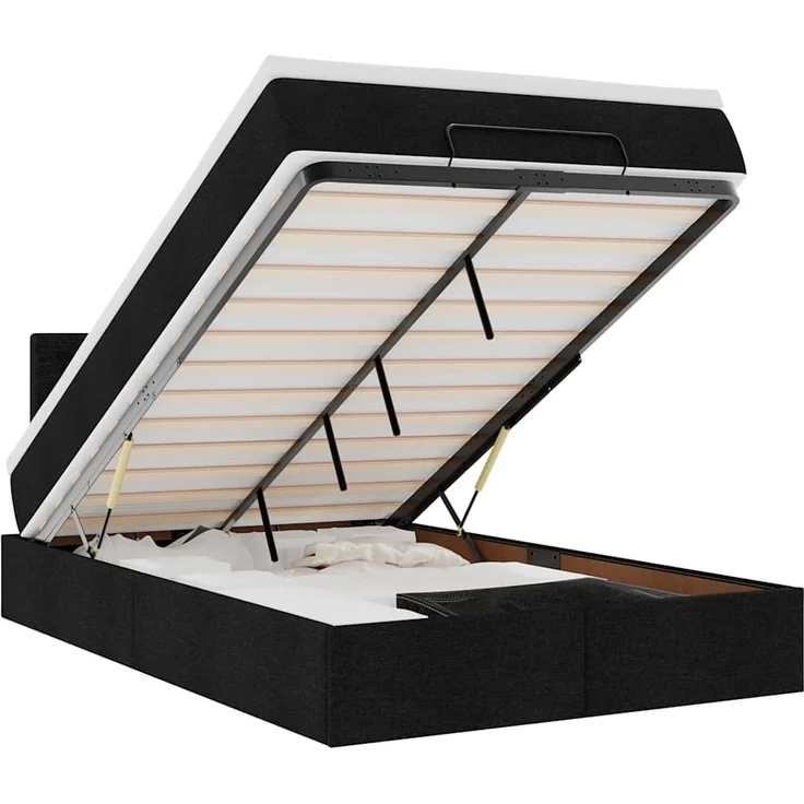 vidaXL Ottoman-Bett mit Matratze & LEDs Schwarz 120x200 cm Stoff 3312466 – Bild 1