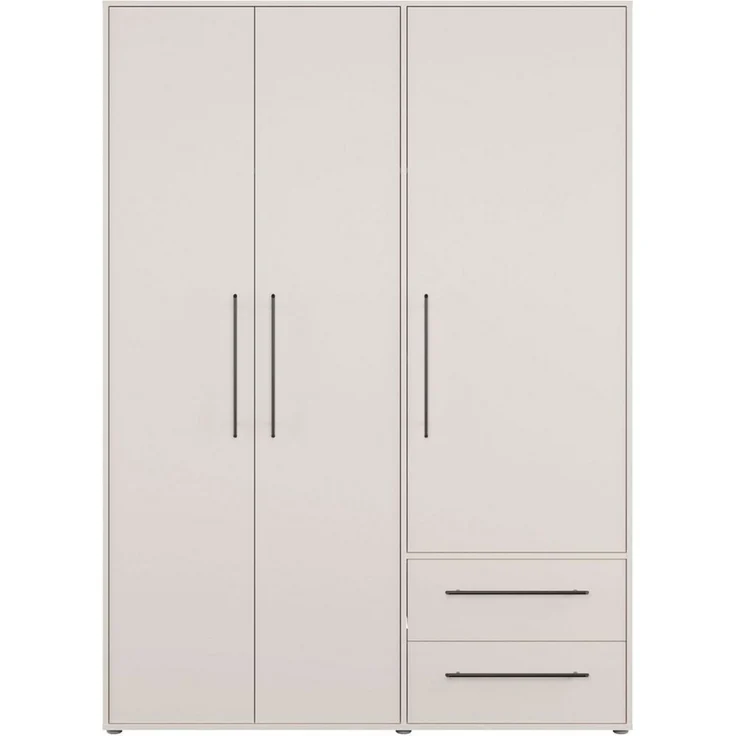 FORTE Kleiderschrank Mokkaris, Garderobe, zeitloses Design, 3 Türen, Made in Europe (B/H/T ca. 144x200x59cm) Zwei Schubladen, schwarze Stangengriffe, Stauraum, auch in Schwarz – Bild 3