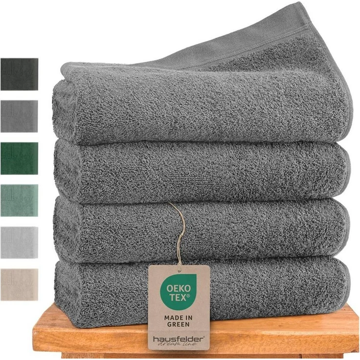Hausfelder Handtücher Premium Handtuch Set (Grau, 4 Handtücher 50x100cm), (Set, 4-St), 100% Baumwolle, weich, saugfähig, Uni-Farben – Bild 1