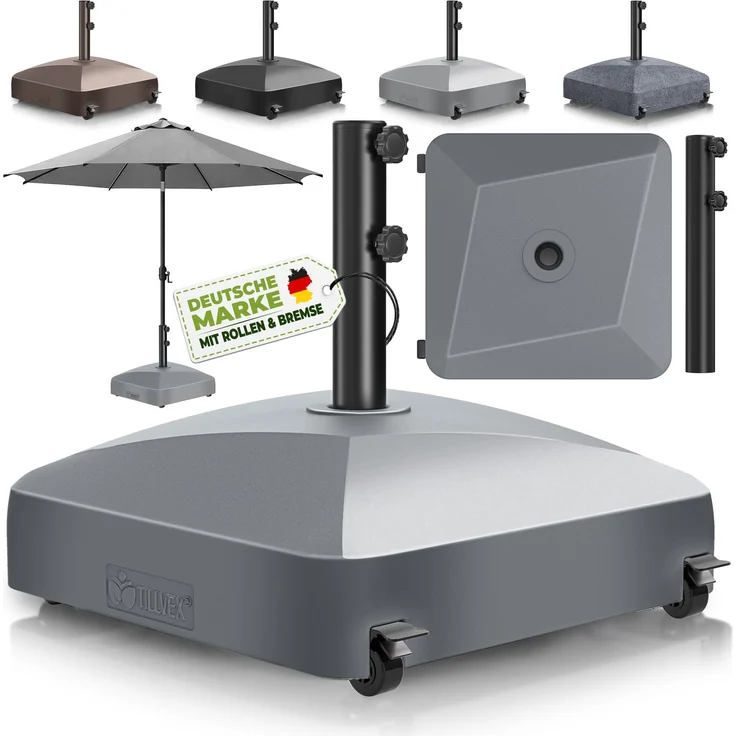 tillvex® Sonnenschirmständer GRAVIA mit Rollen & Bremsen Anthrazit | Schirmständer befüllbar 37 Liter / 56 kg | Schirmgewicht Sonnenschirm & Marktschirm Ø 1,8-3,7m | Ampelschirmständer wetterfest – Bild 1