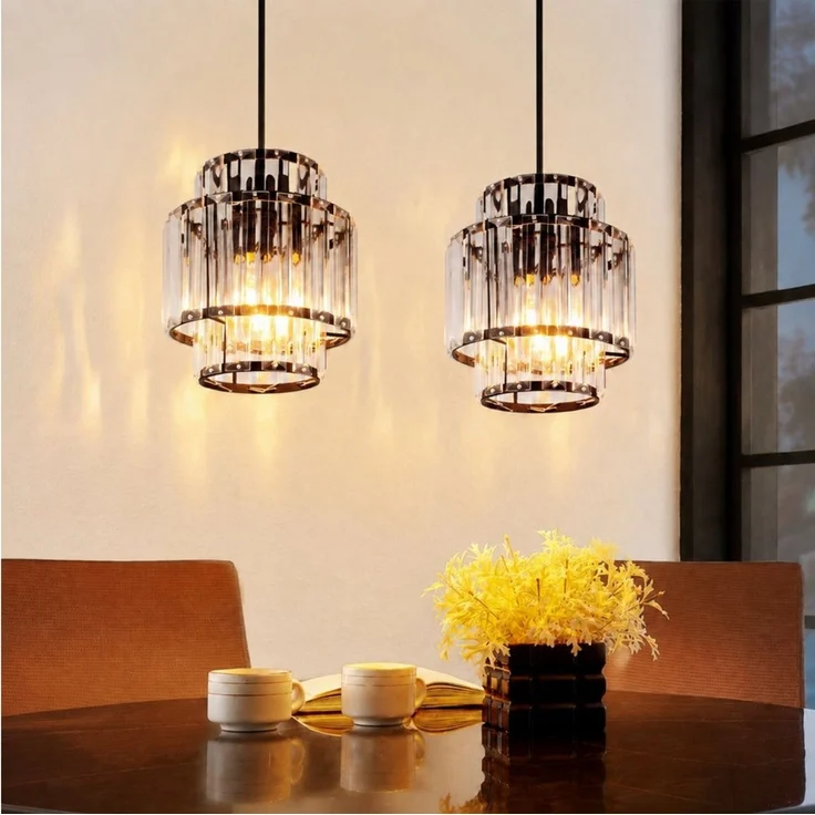 ZMH Pendelleuchte Esstisch 1-flammig, schwarze Hängeleuchte mit Kristallglas, E27, ohne Leuchtmittel, bis 143 cm höhenverstellbar, Modern Pendellampe für Küche & Esszimmer – Bild 1
