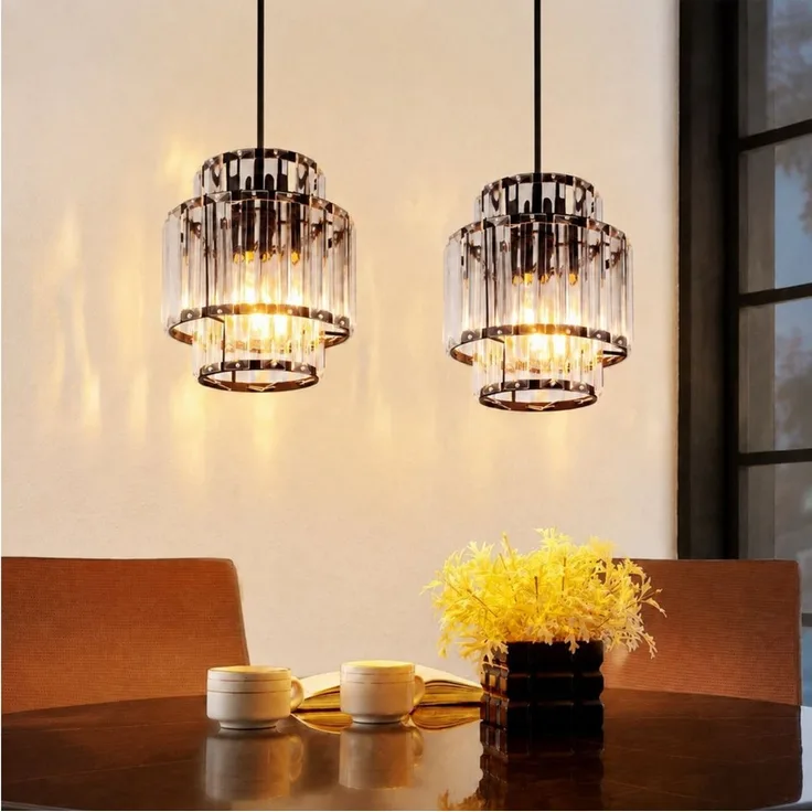 ZMH Pendelleuchte Esstisch 1-flammig, schwarze Hängeleuchte mit Kristallglas, E27, ohne Leuchtmittel, bis 143 cm höhenverstellbar, Modern Pendellampe für Küche & Esszimmer