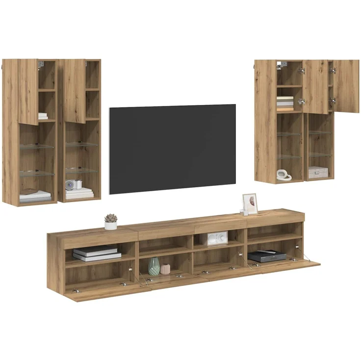 vidaXL TV-Wandschrank-Set mit LED-Lichtern mit LED 7 pcs Artisan-Eiche 3402795 – Bild 2