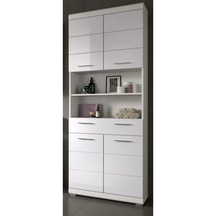 Badezimmer Hochschrank Shawn in weiß Hochglanz 74 x 191 cm