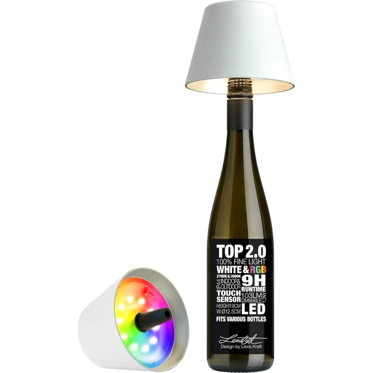 Sompex Flaschenleuchte TOP 2.0 Weiß LED RGBW mit Akku