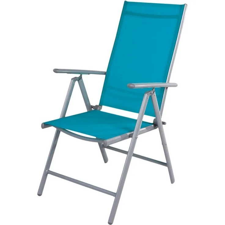 INDA-Exclusiv Armlehnstuhl Gartenstuhl Klappstuhl Aluminium - Textilen Silbergrau/Petrol 7- Positionen