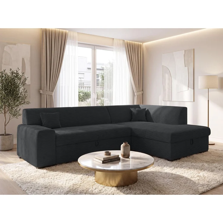 AX LIVING Ecksofa Schwarz Lucera 260 cm Schlafsofa mit Bettkasten R – Bild 1