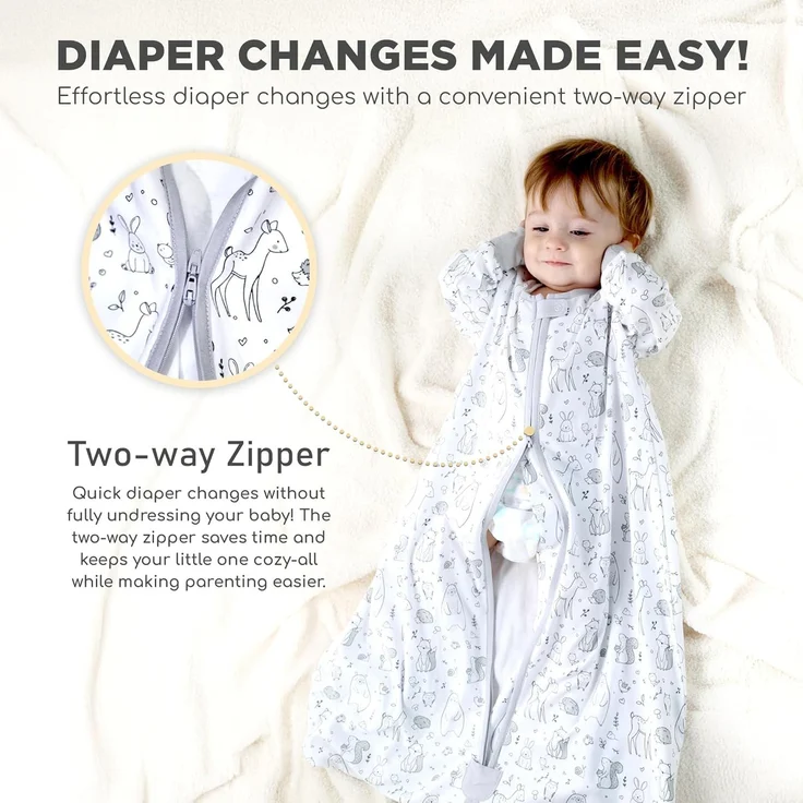 Mama Cheetah Baby Schlafsack mit Ärmeln, 0.5 TOG Bio-Baumwolle Wearable Blanket und Zwei-Wege-Reißverschluss, Swaddle Transition Long Sleeve Sleep Sack für Neugeborene to Kleinkind, 6-12 Monate – Bild 5