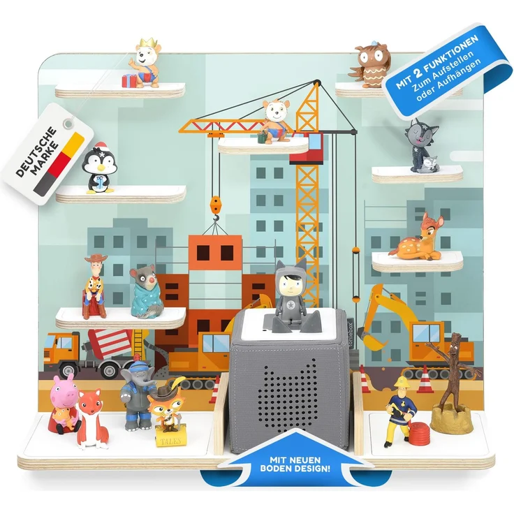 stadtecken egal für Tonies & Toniebox – Musikbox Wandregal aus 10mm Holz – Platz für 35-50 Figuren mit Magnetfunktion – Handgefertigt – Zum Aufstellen oder Aufhängen (Baustelle, Groß) – Bild 1