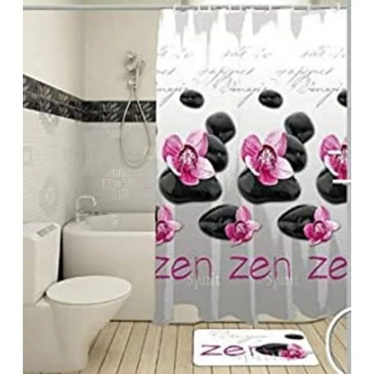 LikeKa Duschvorhang aus Stoff 180x180 cm incl. Ringe waschbar Badvorhang Badewannenvorhang