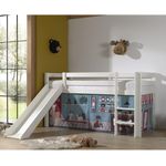 Vipack 'Pino' Halbhochbett 90x200 cm, weiß, Kiefer massiv, mit Rutsche und Textilset 'Pet Shop'