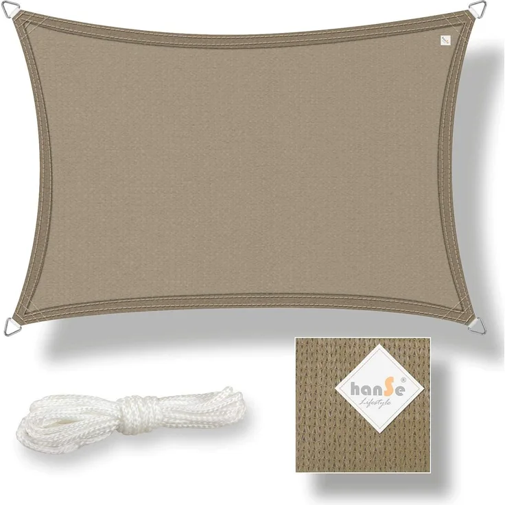 hanSe® Marken Sonnensegel HDPE Rechteck 2x3 m Taupe UV-Schutz Sonnenschutz Schattenspender