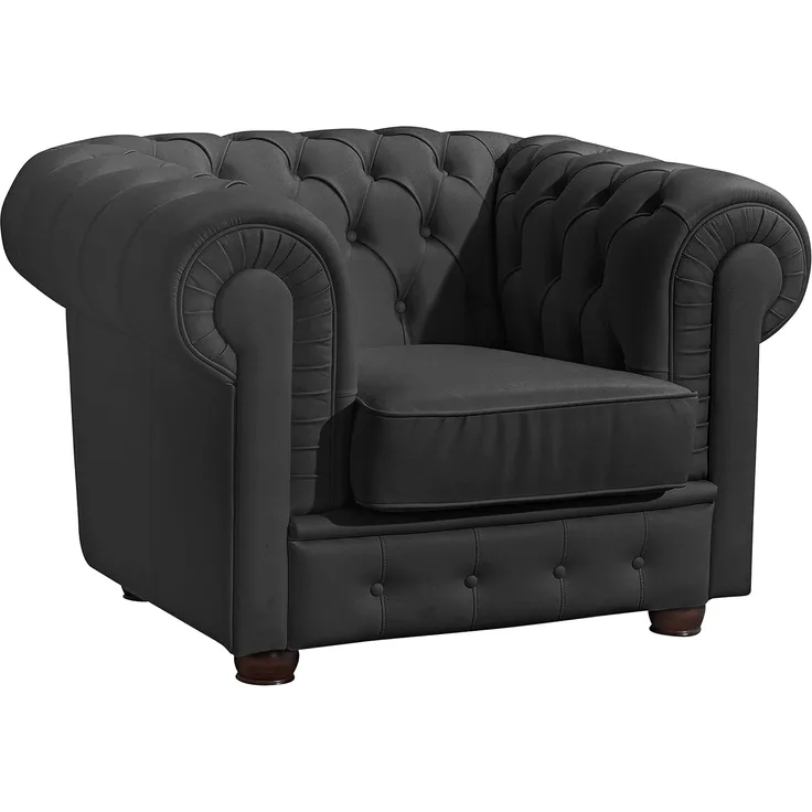 Bridgeport Sessel pigmentiertes Nappalader Schwarz Buche Nussbaumfarben