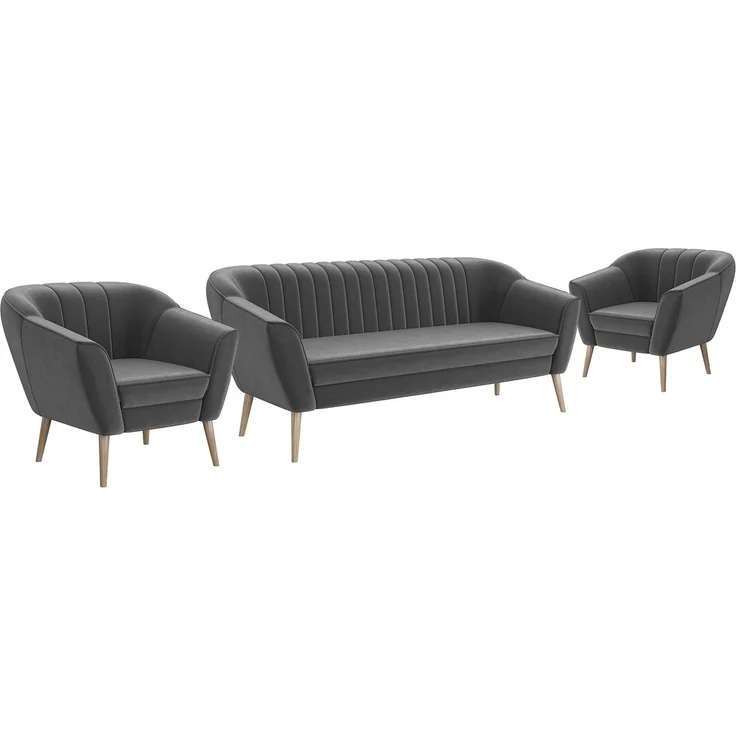 MEBLINI Sofa-Set KAIA 3+1+1 - Dunkelgrau Samt - für Wohnzimmer - Mini Lounge für fünf Personen - Küchensofa - Sofa Klein - Sitzgarnitur - Polstergarnitur - Sofagarnituren – Bild 1