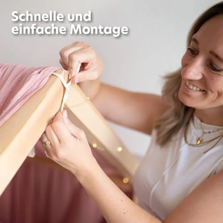 lilimaus Betthimmel Musselin Hausbett Himmel Kinderzimmer Baumwolle mit Gold 2er Set, Gemütlicher Baldachin aus Baumwolle für traumhafte Kinderzimmer-Deko – Bild 8