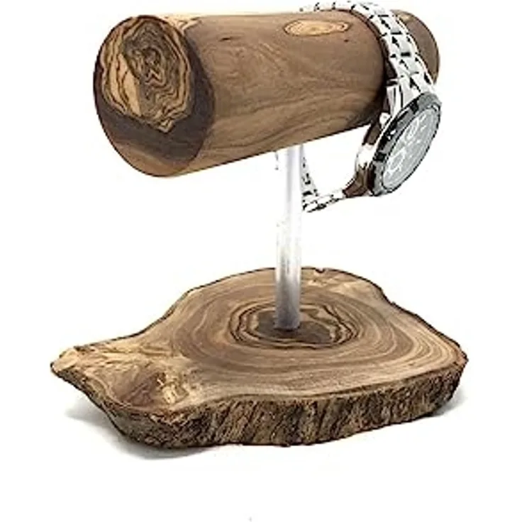 Olivenholz-erleben Uhrenrolle Uhrenhalter LUXURY aus Olivenholz – edle Präsentation für Armbanduhren (1 St), Die runde Form, ø 4,5 cm, schützt das Uhrenarmband vor Knicken