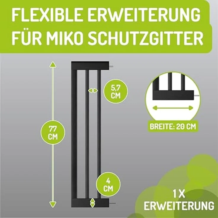 Zubehör Babyschutzgitter Miko PEFC Buchenholz von BOMI | Verlängerung 20 cm | Verbreiterungen Türschutzgitter | Extensions Klemmgitter für Babys, Kleinkinder & Tiere Türgitterverlängerung in Schwarz – Bild 2