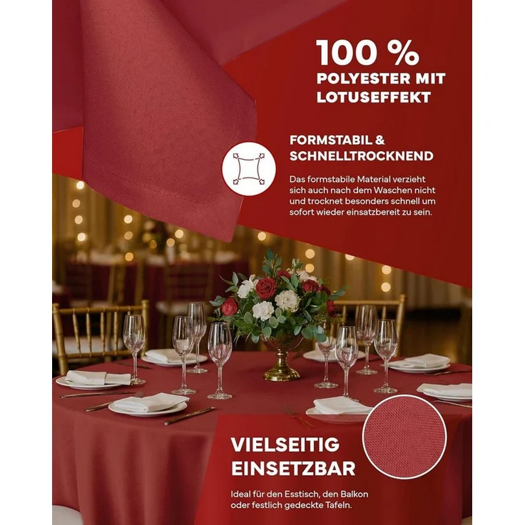 texpot Gartentischdecke 90 x 90 cm in Rot mit Leinen Optik Lotuseffekt Fleckschutz Bügelfrei Tischdecke