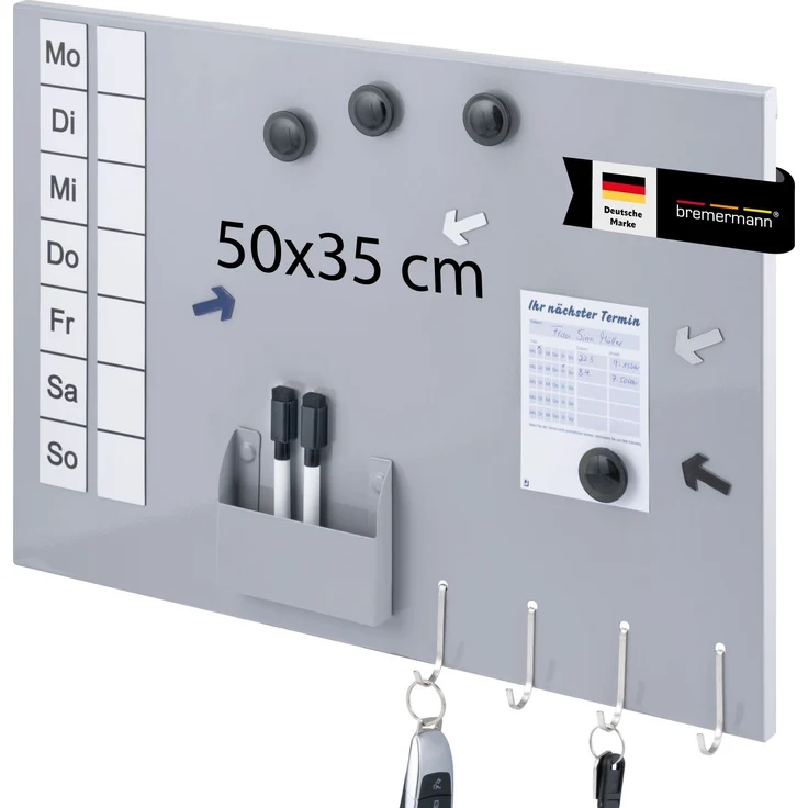 Magnettafel aus Metall, beschreibbar, viel Zubehör, hellgrau lackiert – Bild 1