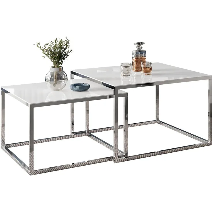 Lookway Couchtisch YOSHI GLASS 2in1 Chromgestell mit Glassplatte (2er-Set), Breite: 70 cm und 60 cm