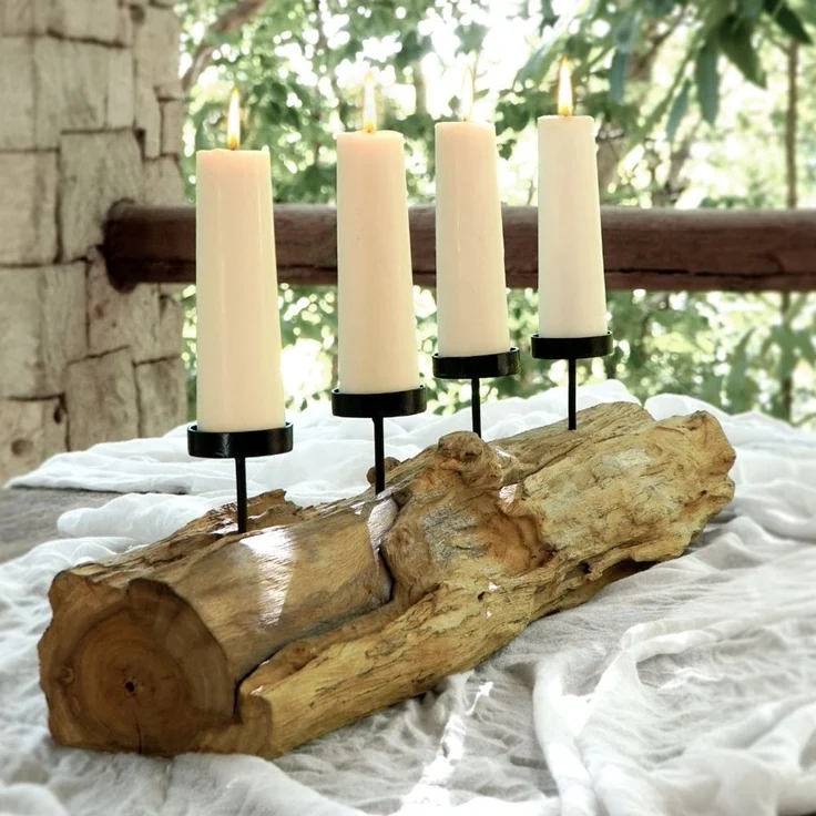 Natürlicher Kerzenhalter BRANCH 70cm Teakholz Advent Kerzen Tischdeko Kerzenständer – Bild 1