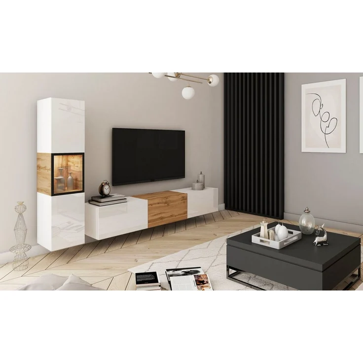 INOSIGN Wohnwand BERLIN I, (Komplett-Set, 2-St), moderne grifflose Mediawand Breite 220 cm, Vitrine mit Verglasung – Bild 3