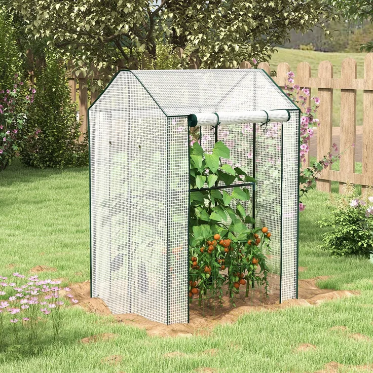 Wohnora-Gartengewächshaus mit 2 Abteilen und 2 Rolltoren – 0,8 m² Tomatengewächshaus, Abmessungen 1 m x 0,8 m x 1,5 m (L x B x H), Stahl und PE,H 1500cm x T 980cm x B 800cm,Weiß