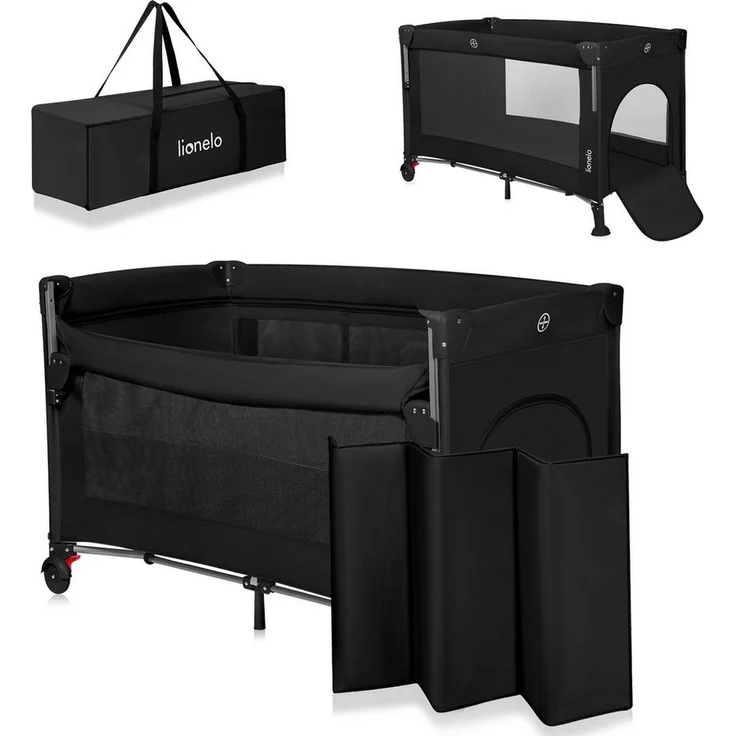 Lionelo Ellen 3 in 1 Reisebett von 0 bis 3 Jahren, Beistellbett für Neugeborene und ältere Kinder bis 15 kg, 2 Matratzenhöhen, Befestigungsgurte, seitlicher Reißverschluss, 2 Rollen, Tasche – Bild 5