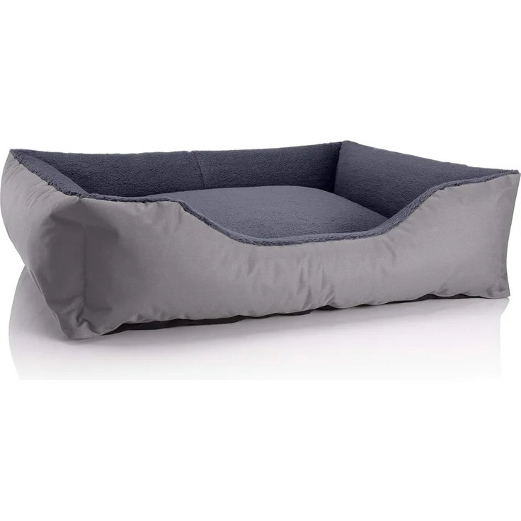 BedDog Hundebett TEDDY, Hundesofa aus Cordura und Microfaser-Velours, waschbares Hundebett mit Rand, Hundekissen vier-eckig (XL) ca. 100x85x23cm, ROCK-FLOW (grau/grau)