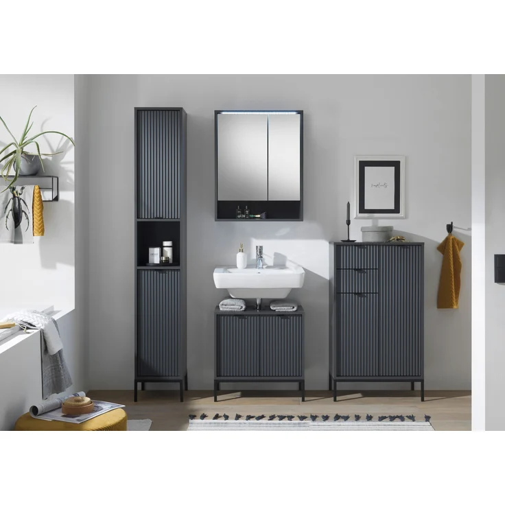 Badezimmerspiegelschrank >Lucera< in Grau aus Glas - 60x75x20cm (BxHxT) – Bild 6
