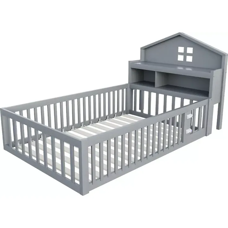 Kinderbett mit Lattenrost und Zaun, 90x200 cm, Rausfallschutz, Stauraum, Jugendbett, Holzbett, Einzelbett, Kiefer – Bild 9