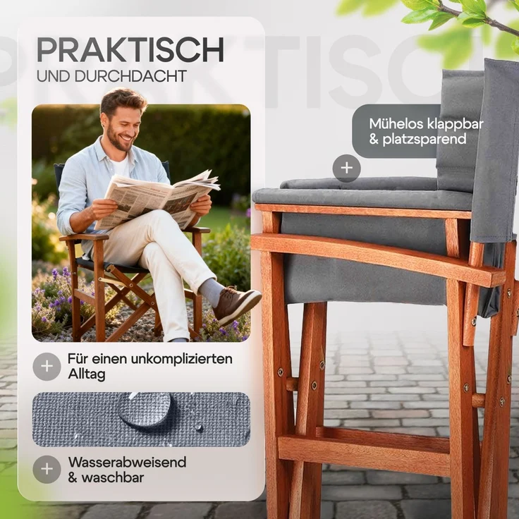 CASARIA® Regiestuhl aus FSC® Eukalyptusholz Anthrazit – Bild 4