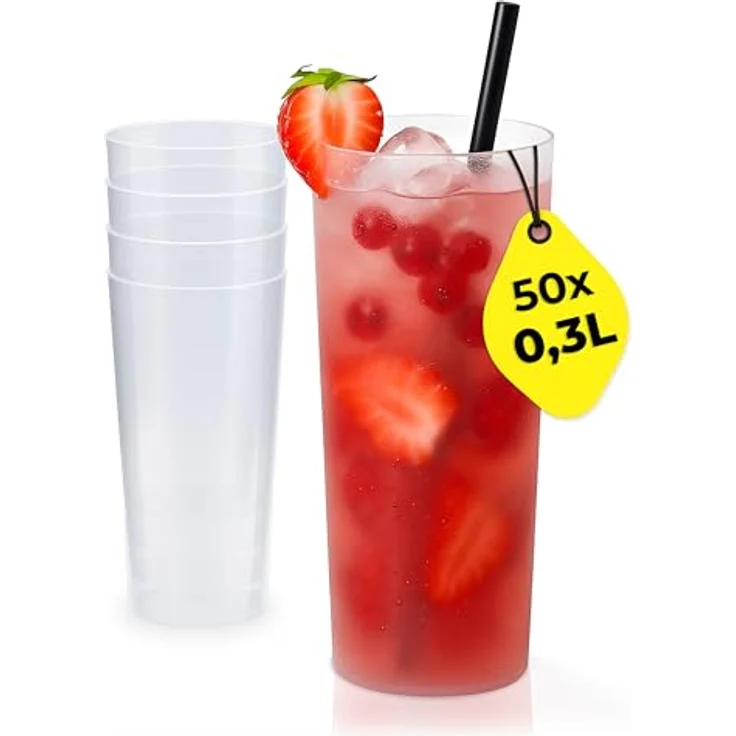 Silverkitchen 50x Longdrink Plastikbecher 0,3 L – Stapelbare Mehrweg Partybecher - Spülmaschinenfeste Hartplastik Becher für Events, Partys & Gastro – Bild 2