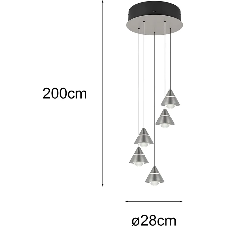 LED Cluster Pendelleuchte ROMEO höhenverstellbar, 5-flammig Silber Ø 28cm – Bild 4