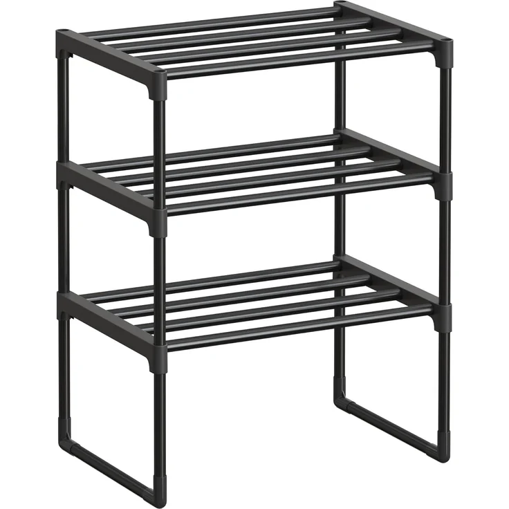 SONGMICS Schuhregal 3 Ebenen, Schuhständer Metall, Schuhaufbewahrung, Schuh-Organizer, aufrecht oder umgedreht, für 4-8 Paar Schuhe, stapelbar, Flur, 30 x 42,5 x 54,5 cm, schwarz LSA003B01 – Bild 1
